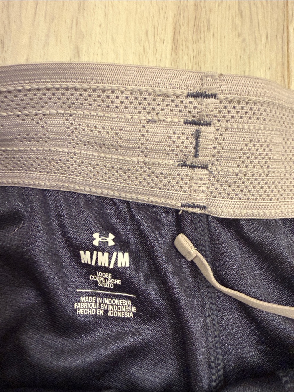Under Armour Women's Navy Athletic Shorts with Light Gray Trim - Picture 2 of 2